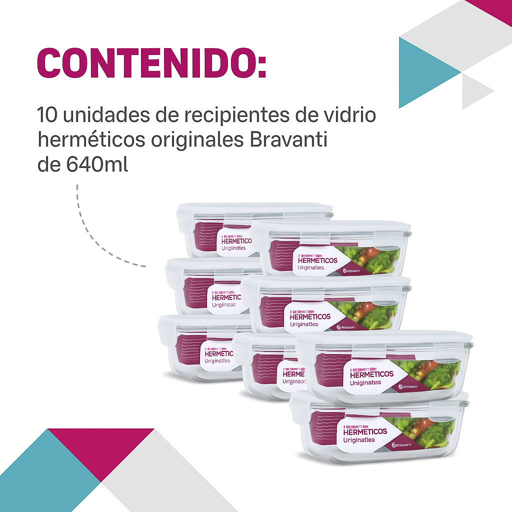 Pack 10 Recipientes de Vidrio Herméticos 640ml