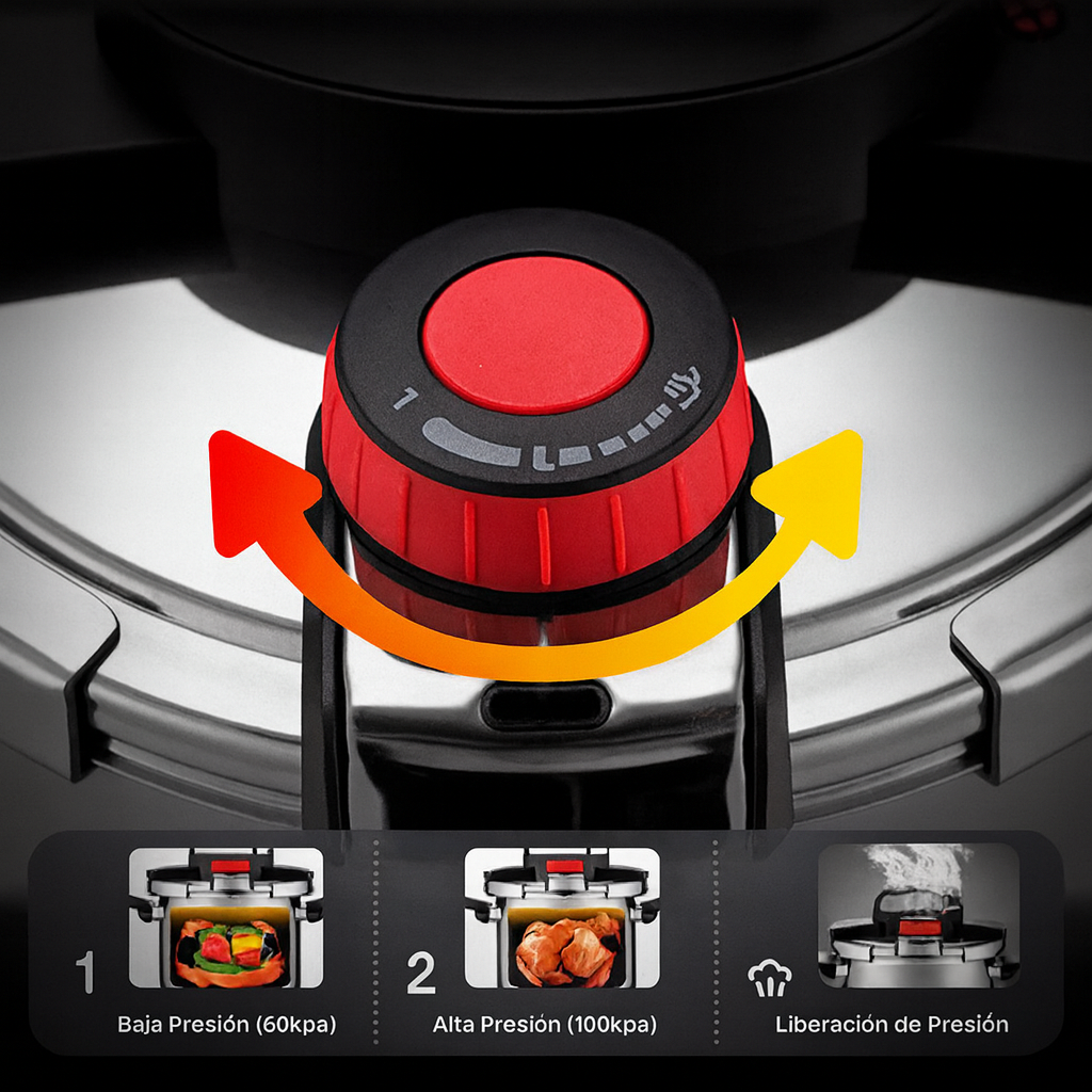Llévate 2 y Pagá 1 - Olla a Presión MasterTurbo de Acero Inoxidable | A Prueba de Explosiones + REGALO: Kit de Utensilios